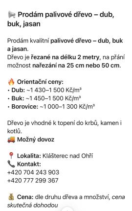 Prodám palivové dřevo